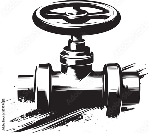 Monochrome Valve Illustration with Textured Brushstroke Effect f