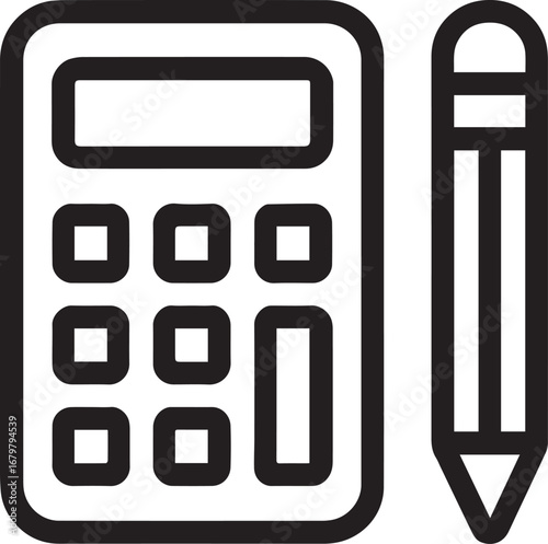 Calculator with pencil line vector icon