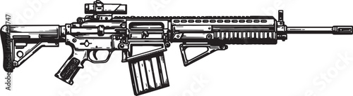 Detailed Woodcut Style Illustration of XM5 Rifle on Isolated Whi
