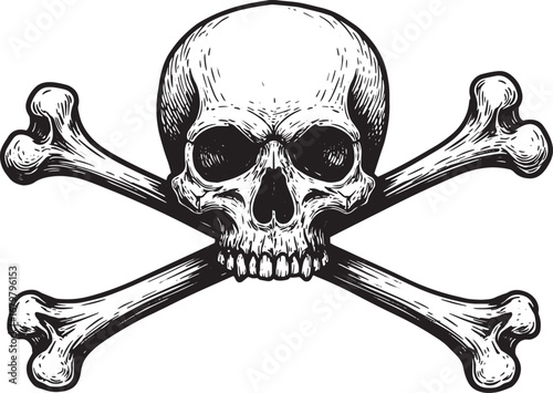 Detailed Skull and Crossbones Engraving: Symbolic Icon in Monoch