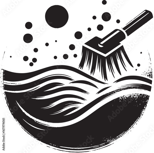 Minimalist sumi-e style cleansing icon depicting purification an
