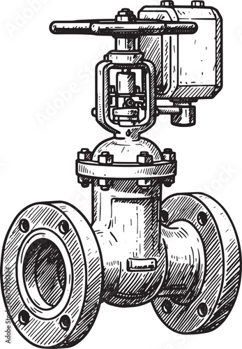 Detailed Illustration of Industrial Control Valve with Black and