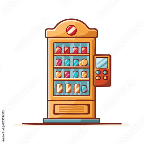 Illustrated vending machine with various refreshments for sale in a retro style