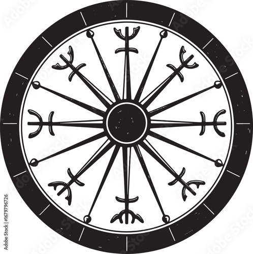 Vintage Helm of Awe Symbol - Black and White Woodcut Illustratio