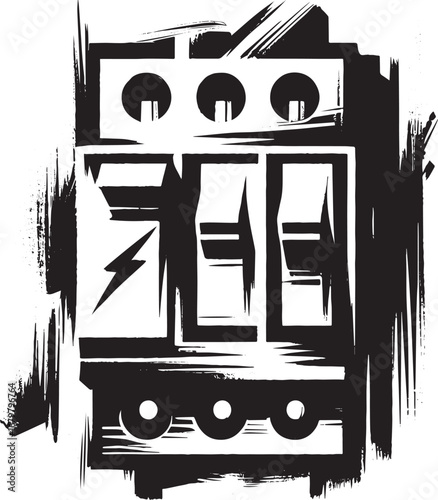 Abstract Sumi-e Style Circuit Breaker Illustration, Minimalist P
