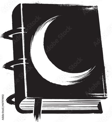 Dark Agenda icon in minimalist sumi-e style with a crescent moon