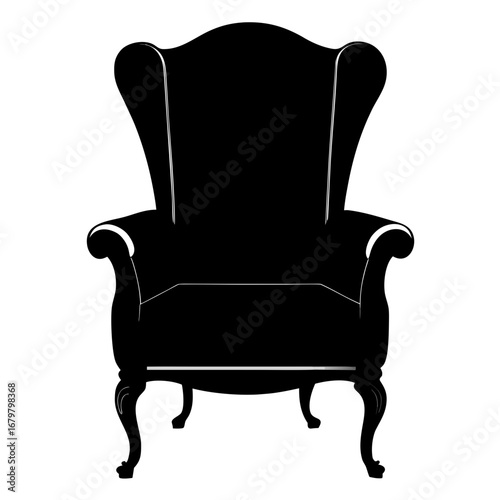 Wingback Chair Black Silhouette Vector Illustration on White Background