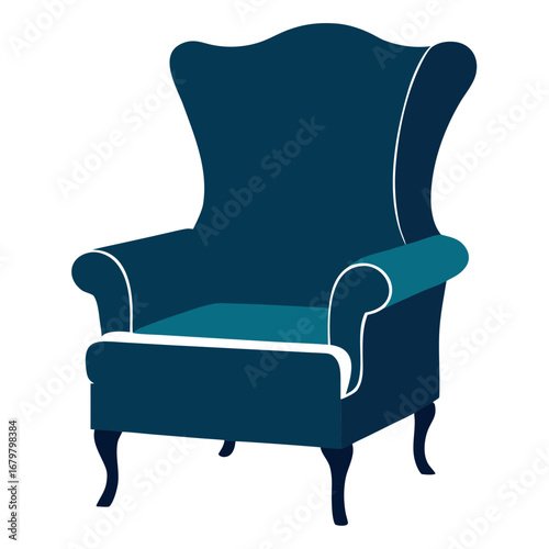 Wingback Chair Black Silhouette Vector Illustration on White Background