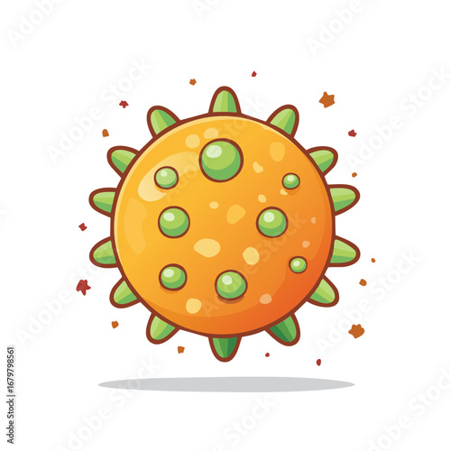 Cartoonish illustration of a virus or germ with a bubbly, spiky appearance