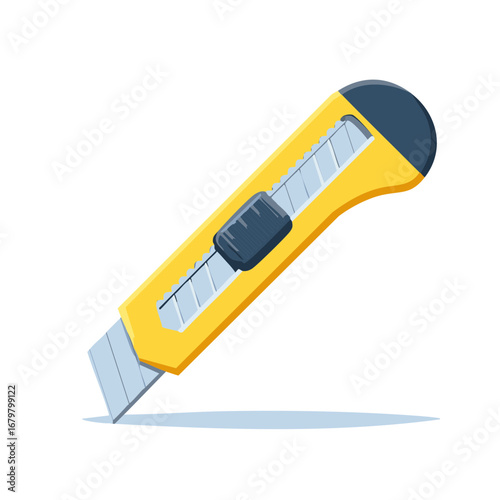 Illustration of a yellow and blue utility knife for cutting or crafting projects
