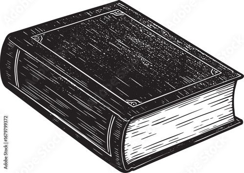 Classic Law Book Illustration in Woodcut Style Isolated on White