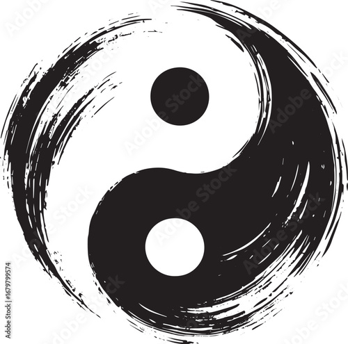 Minimalist Yin Yang Symbol with Brushstroke Texture for Balance