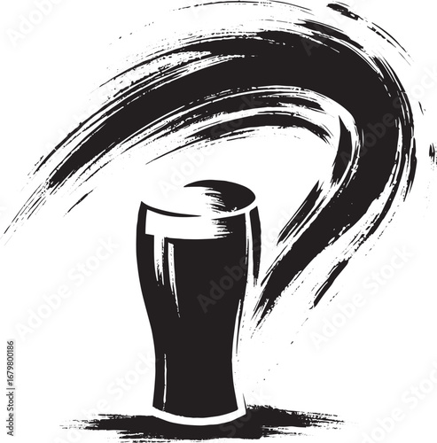 Elegant Stout Illustration: Sumi-e Style with Brush Strokes and
