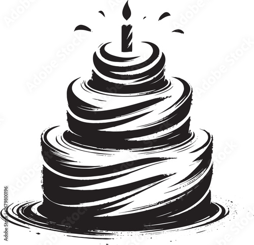 Minimalist Sumi-e Birthday Cake Illustration with Brush Stroke T