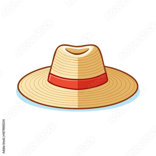 Vector illustration of a classic straw hat with a red band perfect for summer vacation and beach trips