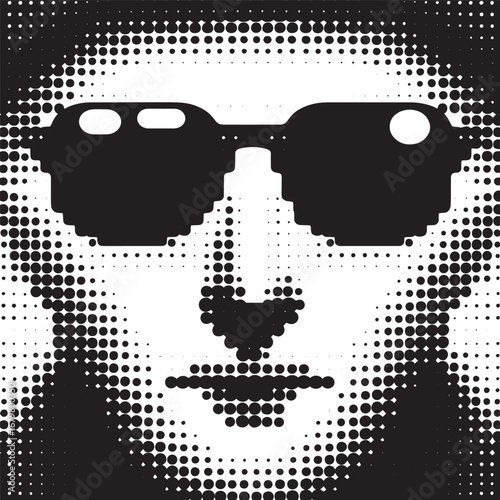 Digital art portrait of a person with sunglasses in halftone style for modern designs