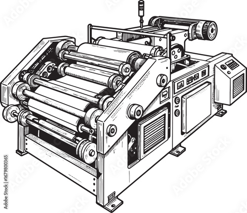 Detailed illustration of roll handling equipment with mechanical