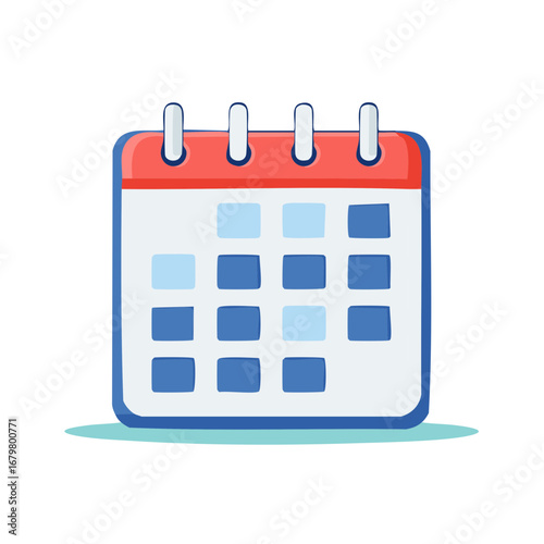 Hand-Drawn Calendar Icon with Blue and Red Trim Illustrating Time Management and Planning
