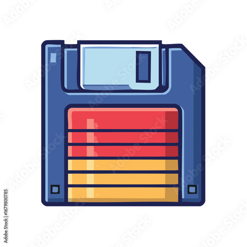 Vintage floppy disk icon illustration for data storage and retro technology representation