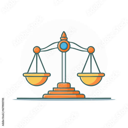 Illustration of Scales of Justice Icon Representing Law and Fairness, Legal System Balance, and Symbolic Justice