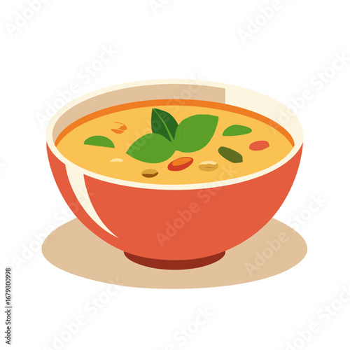 Illustration of a Savory Soup Bowl with Garnishes