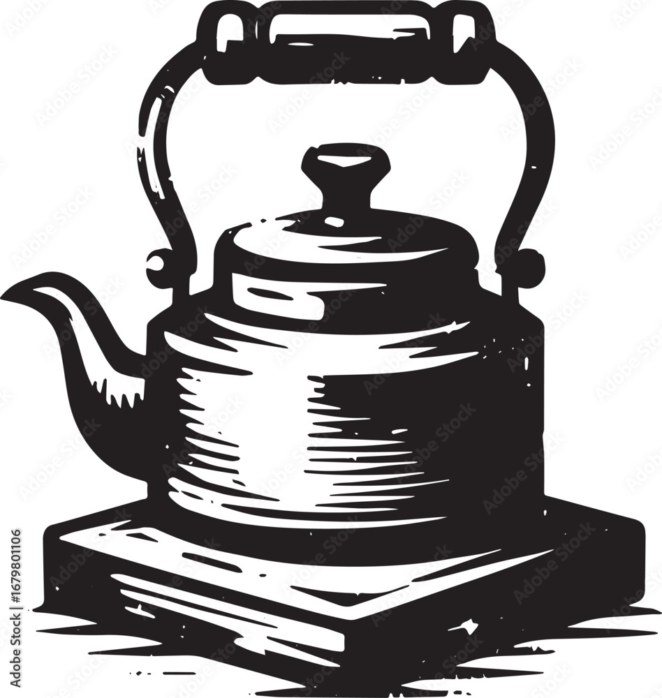 Obraz premium Vintage teapot illustration in sumi-e style, a classic kitchenwa