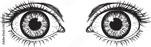 Intricate black and white woodcut illustration of a pair of inte