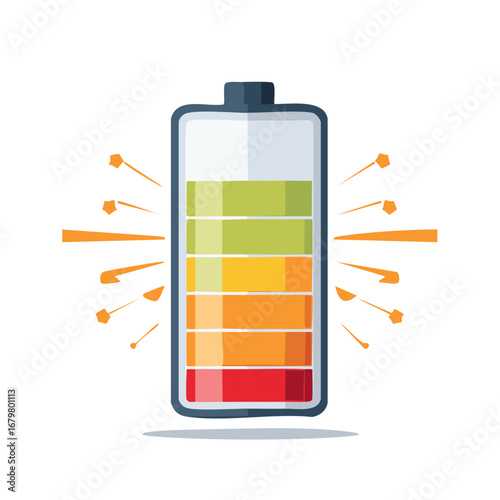 Battery Indicator Representing Energy Levels Full Power Status Concept Isolated on White Power Supply Charging Vector Illustration