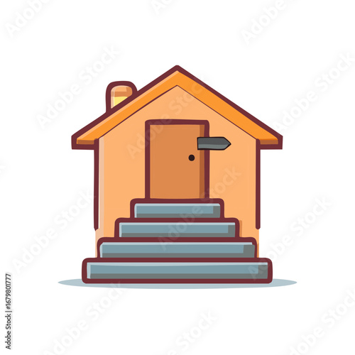 Illustration of cozy home with steps and chimney in a simple style.