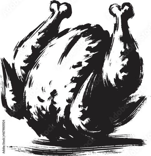 Elegant Sumi-e Style Illustration of a Deep Fried Turkey for Fes