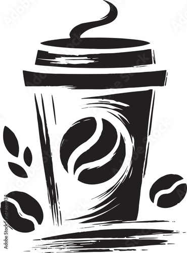 Minimalist Coffee Cup in Sumi-e Style: Expressive Brushstrokes f