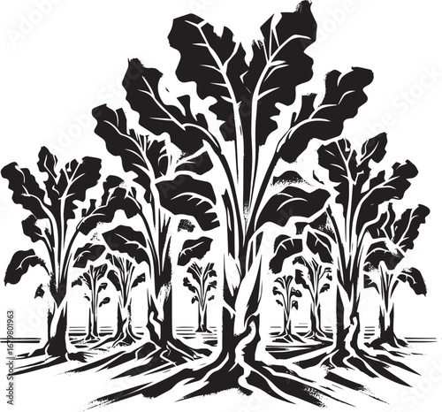 Abstract Sumi-e Illustration of a Beetroot Field in Minimalist B
