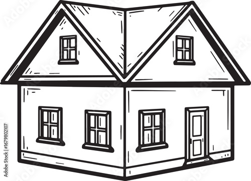 Monochrome dwelling artistic sketch of a house design on a white