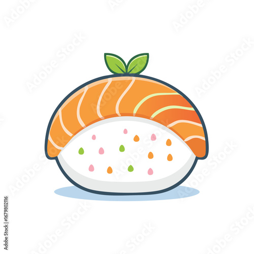 Cute Salmon Nigiri Sushi Character Illustration Mascot Logo