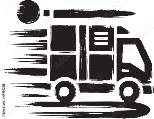 Express Delivery Truck Icon in Sumi-e Style: Swift and Minimalis