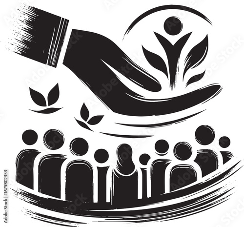 Monochrome brushstroke illustration embodying assistance, advoca