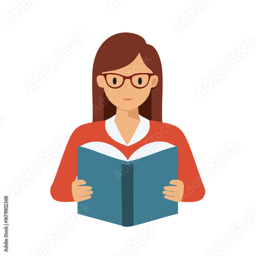 Woman with glasses reading a book for information or entertainment, studying or simply relaxing