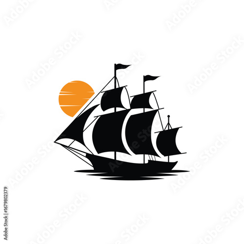 Sailing Ship at Sunset Vector Illustration