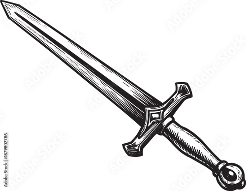 Monochrome Sword Illustration: A Symbol of Strength, Valor, and