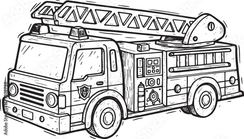 Whimsical Toy Firetruck: Woodcut Style Illustration for Children