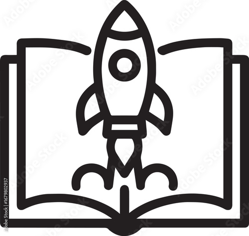 Rocket launching from book line vector icon.