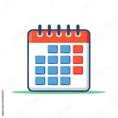 Simple calendar icon with blue and red days for planning and scheduling