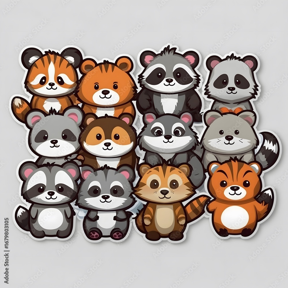 Naklejka premium Ilustración kawaii de animales del bosque en estilo caricatura