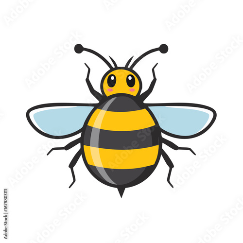 Cheerful Yellow and Black Striped Bee Insect Character with Cute Expression and Blue Wings
