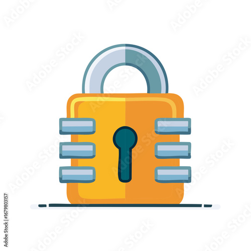 Yellow padlock illustration on a white background, security concept, protection