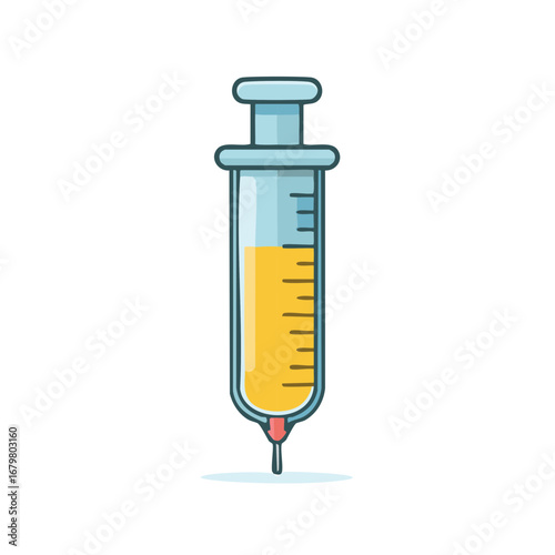 Cartoon Syringe with Yellow Liquid for Medical Injections and Vaccinations for Health