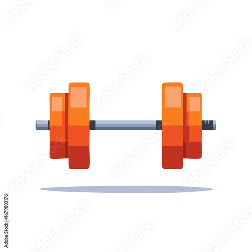 Orange weightlifting dumbbell with metal bar for fitness training exercise