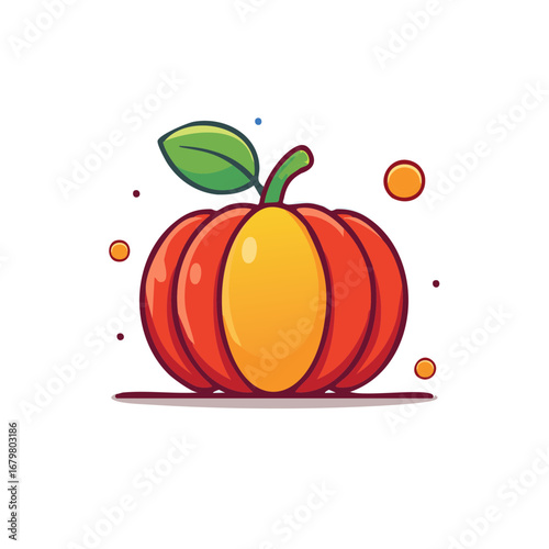 Cartoon pumpkin illustration with leaf and stem design element