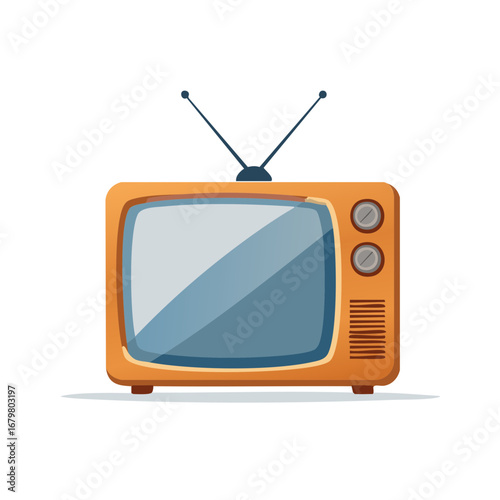 Retro Orange Television with Antenna Cartoon Vector Illustration