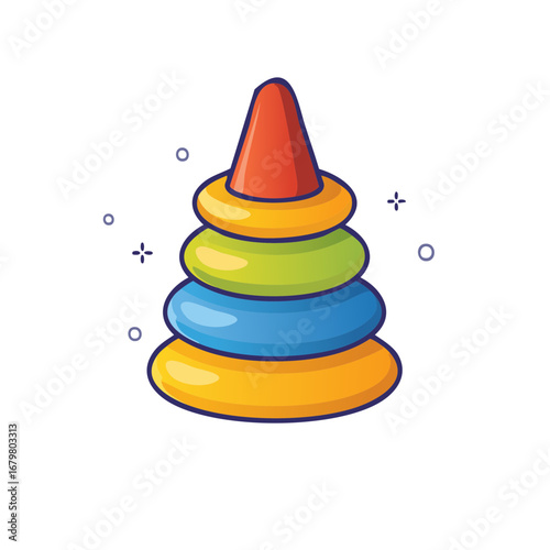Colorful educational toy stacker, pyramid tower, vector illustration